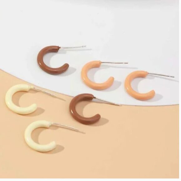 ✨ FREE Hoop Set Neutral Monochrome Boho Peasant Hipster Hippie Art Deco Earrings - Picture 1 of 9